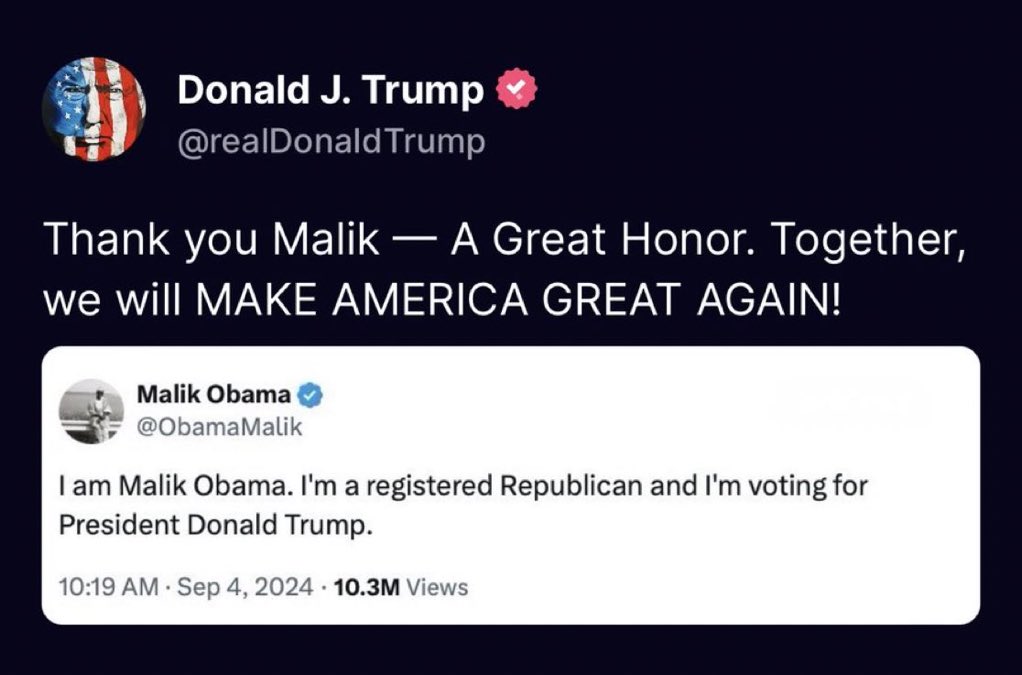 thegabriel72's tweet photo. Thank you Malik — A Great Honor. Together, we will MAKE AMERICA GREAT AGAIN!
Real man know how to save america …
#malikobama #trump https://t.co/4kFjOMC0Gp