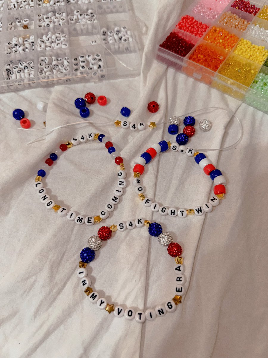 need to get more supplies bc I’m already out of 4’s + every vowel basically but!!!! can’t wait for the next #S4Ksaturdaynight 💙

love #SwiftiesForKamala love our brilliant bracelets coordinator <a href="/BlankSpaceProd/">Lexa: Swifties 4 Kamala Dept. 🥥🌴</a> and love being a swiftie!!!! 🫶