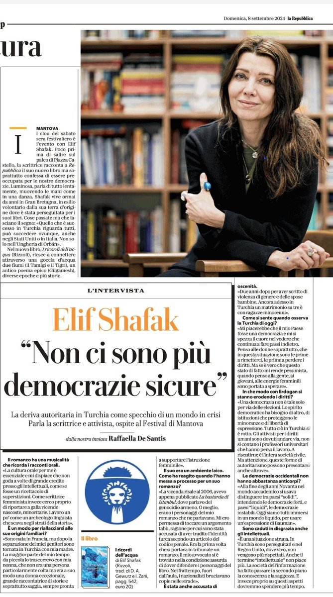 Bellissima intervista a <a href="/Elif_Safak/">Elif Shafak</a> su <a href="/repubblica/">Repubblica</a>