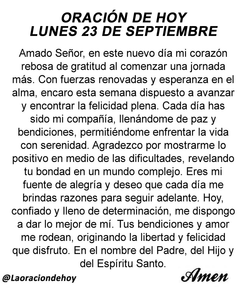 Oración diaria para hoy lunes 23 de septiembre de 2024.