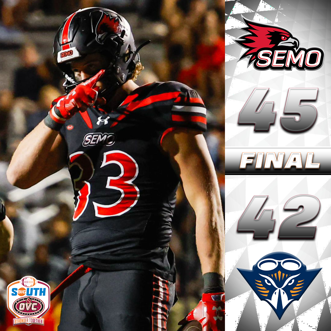 OVC-Big South Football Association (@bigsouthovcfb) on Twitter photo 𝗗𝗢𝗨𝗕𝗟𝗘 𝗢𝗩𝗘𝗥𝗧𝗜𝗠𝗘 thriller‼️ 🏈
<a href="/SEMOfootball/">SEMO Football</a> defends its home turf to open league play with a win.
#FeelinRowdy | #BigSouthOVCFB 𝗗𝗢𝗨𝗕𝗟𝗘 𝗢𝗩𝗘𝗥𝗧𝗜𝗠𝗘 thriller‼️ 🏈
<a href="/SEMOfootball/">SEMO Football</a> defends its home turf to open league play with a win.
#FeelinRowdy | #BigSouthOVCFB