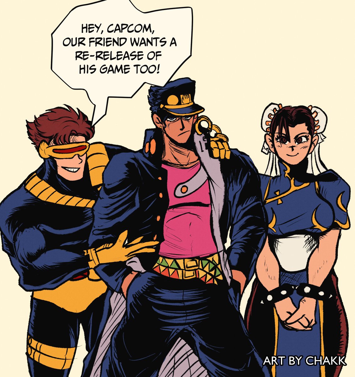 ChakkuX's tweet image. Artists show me your most popular piece. 

I thought only 5 people (myself included) wanted a re-release of that game XD.   

Hopes for Capcom Fighting Collection 3... If Bandai cooperates.