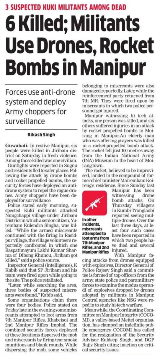 What kind of reporting is this, regurgitating Manipur govt language that demonises Kukis?

Meitei militia members that tried to loot weapons from two state armouries (7 MR &amp; 2 MR) are "miscreants". Those who killed Kukis are "village volunteers" but the Kukis are "militants".