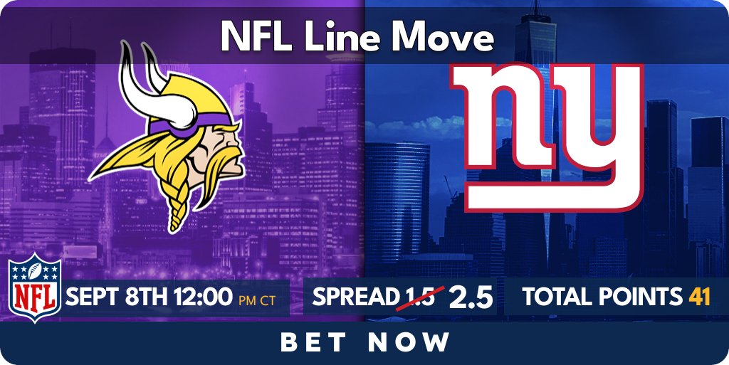 #NFL  Line Move:

#Vikings vs #Giants
Vikings -1.5 moves to -2.5

Bet🏈Now➡️action247.onelink.me/RqSv/fjn9e7td

Winners Welcome - No Player Limits
Good Luck

#Skol #NYGiants #Giants100 #VikingsvsGiants #BettingX #NFLPicks
*odds subject to change