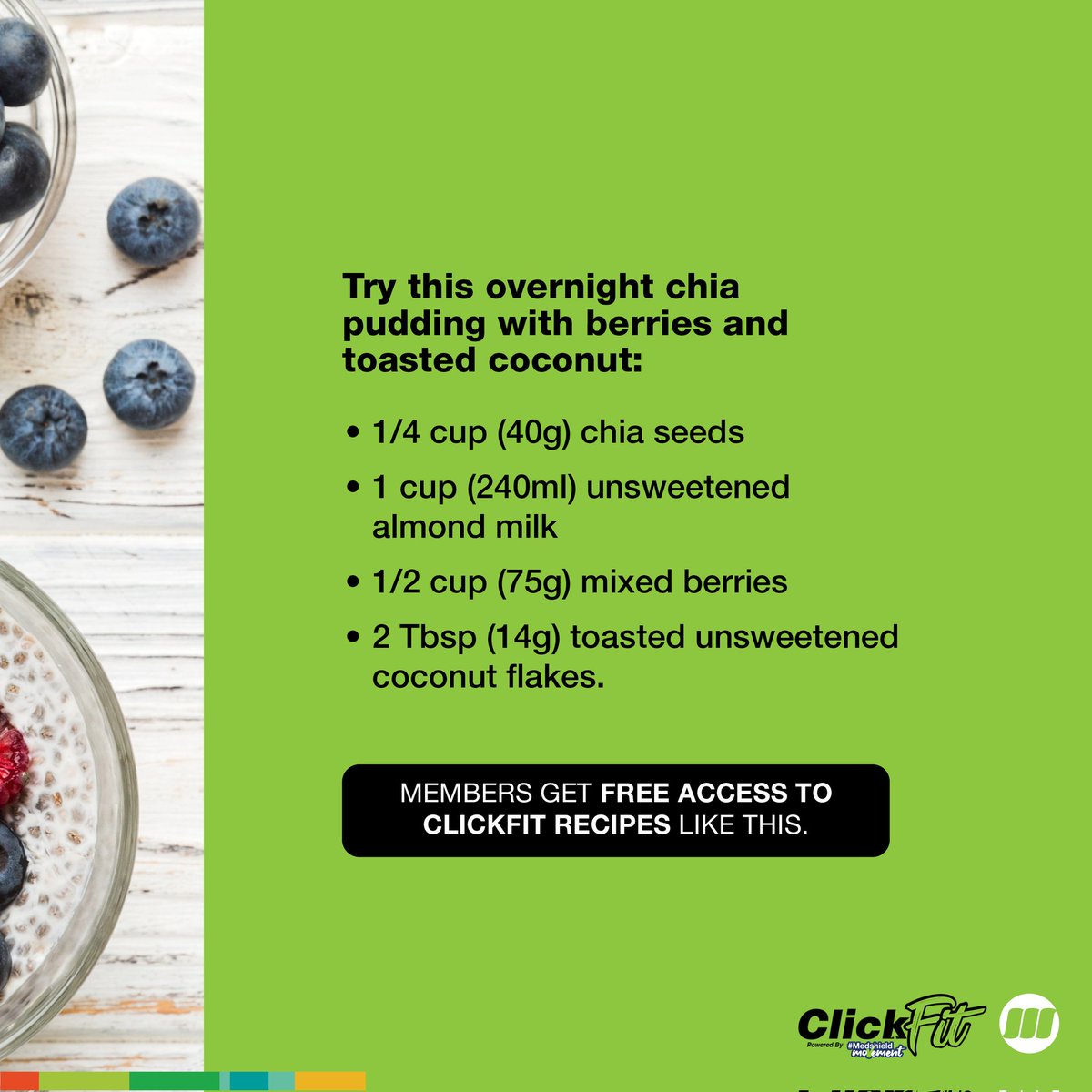 MedshieldSA's tweet image. Fuel Your Day Right! Kickstart your morning with this easy, delicious overnight chia pudding. Medshield members get free access to more Clickfit recipes to help you stay on track with your nutrition - clickfit.co.za 

#PartnerForLife #medshieldsa #Clickfit #HealthyLiving