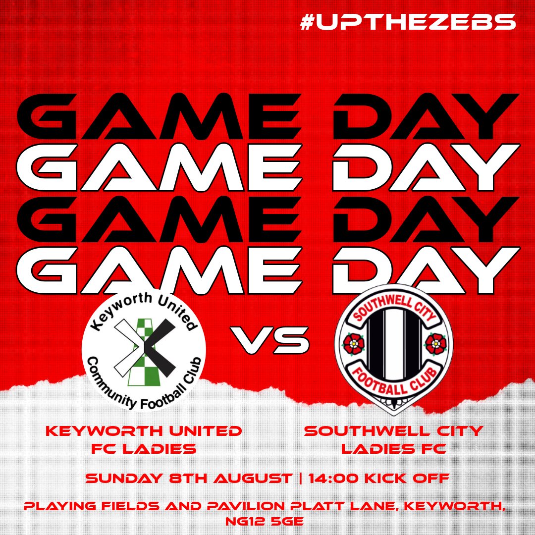 Sunday means game day! The ladies kick off life in division 2 with a season opener away versus Keyworth United FC Ladies.

🆚 Keyworth United FC Ladies
📆 8th September ‘24
📍 Playing Fields and Pavilion Platt Lane, Keyworth, NG12 5GE
⏰ 14:00 Kick Off
🏆 NGLFL Div 2

#upthezebs