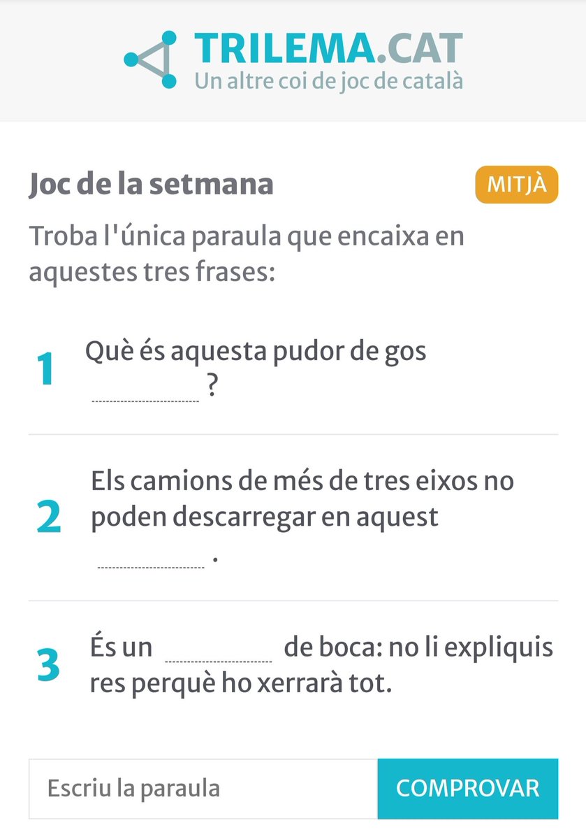 trilema_cat's tweet photo. Ja és aquí el trilema del 8 de setembre! 🥳🥳🥳

👉🏼https://t.co/tK76jY3vHH

#joc #llengua #català https://t.co/OsOM6JzX76