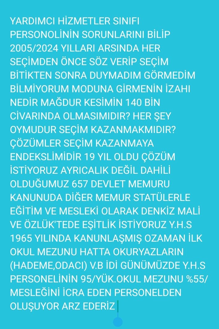 Fetaysabanc2's tweet photo. #YardımcıHizmetlerSınıfı personeli her açıdan T.C vatandaşı olması eğitimde, Ünvanı görevi net meslekler olduğu gibi diğer memur statülerle aynı 657/36 saylı Devlet memurları kanunu kapsamındır mali ve özlük haklar konusundada eşit olmalıdır Syn @_aliyalcin_ @MemurSenKonf https://t.co/wEclQXrUGC