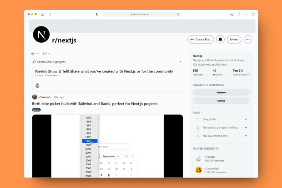 nextjstools's tweet photo. 2. Reddit

Join the /r/nextjs community for instant exposure to millions. Share your tool, get feedback, and tap into a massive global audience passionate about Next.js. https://t.co/pgM0uS3LbK