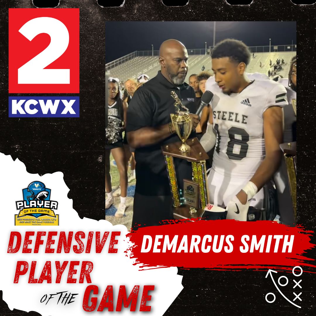 KCWX TV (@kcwxtv) on Twitter photo Congratulations to our <a href="/ValeroEnergy/">Valero</a> Defensive Player of the Game <a href="/DemarcusSmith_/">Demarcus Smith</a> Incredible job leading the Defense tonight!! #PlanExecuteWin🏈 <a href="/Football_Steele/">Cibolo Steele Football</a> <a href="/SteeleAthletics/">Steele Athletics</a> Congratulations to our <a href="/ValeroEnergy/">Valero</a> Defensive Player of the Game <a href="/DemarcusSmith_/">Demarcus Smith</a> Incredible job leading the Defense tonight!! #PlanExecuteWin🏈 <a href="/Football_Steele/">Cibolo Steele Football</a> <a href="/SteeleAthletics/">Steele Athletics</a>