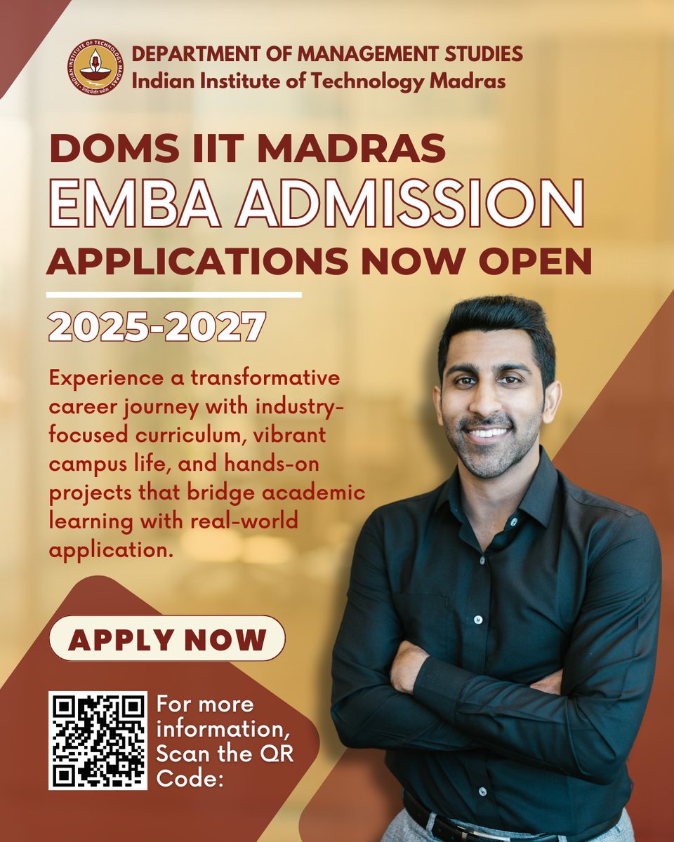 domsiitmadras's tweet image. Are you ready to take your career to new heights?

Our #ExecutiveMBA program at @iitmadras offers a unique blend of academic rigor and practical insights, designed to equip #workingprofessionals with the skills and knowledge needed to excel in today's dynamic business landscape.