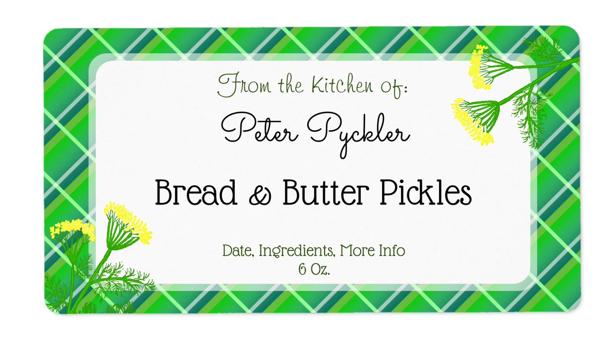 MomsRetro's tweet photo. A retro #canning or #food label with editable script and slab letters on a green gingham plaid pattern with dill flowers #pickles, jams or other recipes:  https://t.co/j9teOgkahO . . #canning #plaid #homemade #pickling #smallbusiness #ZazzleMade https://t.co/A3bXKa6tiy