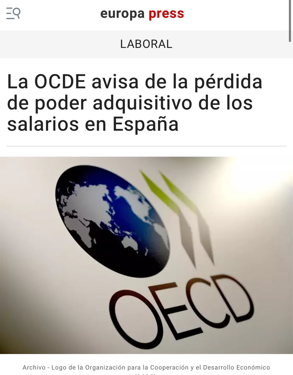 josecdiez's tweet photo. Pedro Sánchez “vivimos la mejor situación económica en décadas”

Realidad: OCDE confirma que los salarios reales en España, descontada la inflación, siguen por debajo de 2019. O sea vivimos peor que antes de la pandemia”

Planeta Tierra llamando al Presidente https://t.co/Aq17K4pdho