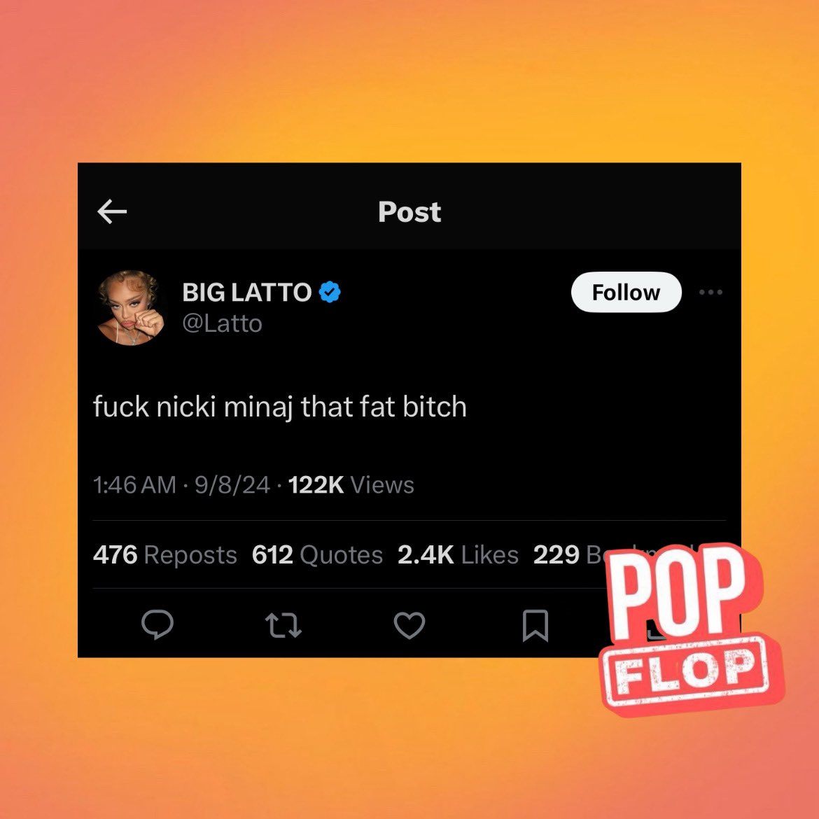 ThePopFlop's tweet image. Latto’s Twitter / X account seems to be hacked as it tweets out, “F*ck nicki minaj that fat b*tch”.

— Do you think Latto is hacked?