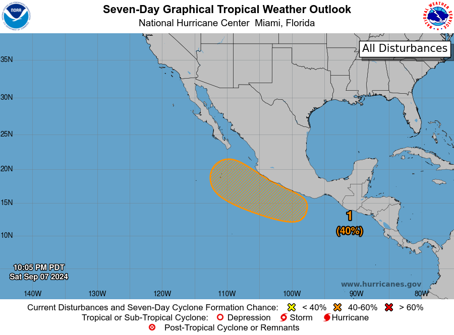 metmexBCS's tweet photo. - 🌀 Formación de posible baja presión a inicios de la semana, tiene 40% de potencial de ser ciclón tropical en 7 días.

- 🌦️ Potencial de precipitación en BCS 13 y 14 de septiembre

Atentos. https://t.co/R89zJCjW6e