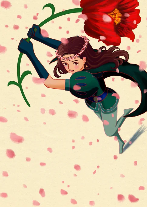 くじ引きでランダムに出た言葉の組み合わせをお題にして毎日絵を描く修行13日目お題: 「春の英雄」明日のお題は「閉園した遊園地に住むモヤモヤ」です 