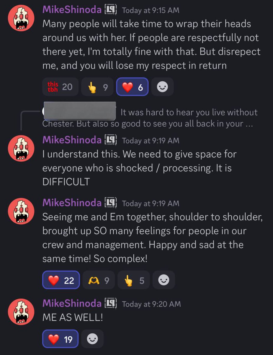 LPLive's tweet photo. Mike Shinoda jumped into Discord to discuss Linkin Park returning, how it can be difficult seeing the band without Chester, more about Brad Delson, &amp; LP wants to return to Brazil ASAP. https://t.co/Qqc72i5CsL