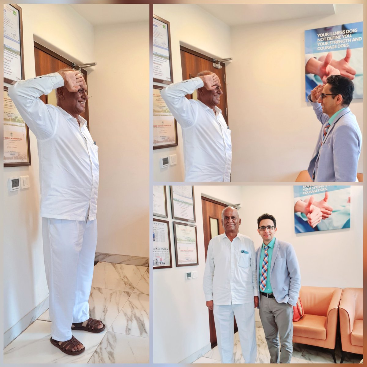 Had an honour of performing TKR on a retired policeman who served during the night of 26/11 Mumbai attack. Two weeks later, he walked into my clinic, pain-free and without support. His salute meant everything but he is the one who actually deserve it. Serve someone who served us!