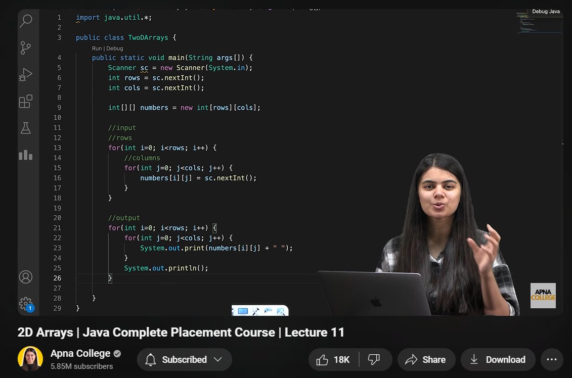 imAYadav17's tweet photo. Completed The topic 2D ARRAYS also , Excited to keep building my skills with @ShradhaKhapra_  mam at Apna College! #Java #Programming #DSA #ContinuousLearning #ApnaCollege  @amazon @autodesk @Google @Microsoft @Oracle @facebook https://t.co/pFzZR9HYS4