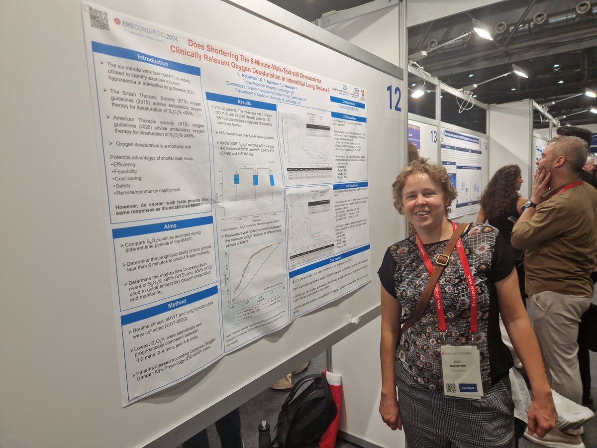 <a href="/LucyRob57016889/">Lucy Robertson</a> representing <a href="/RPH_RespPhys/">Royal Papworth Respiratory Physiology</a> <a href="/RoyalPapworth/">Royal Papworth Hospital NHS FT 💙</a>  at this year's #ERSCongress presenting her research on shortening the 6MWT. 3 minutes seems to be suitable in ILD