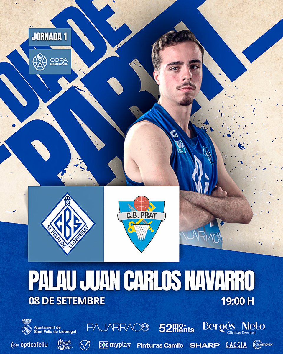🏀 Dia de Partit! 🙌

Avui és elgran! Arranca la temporada vs. al <a href="/CBPrat/">Club Bàsquet Prat</a> en la Jornada 1 de la #CopaEspaña. Us esperem a tots al Palau Juan Carlos Navarro per animar al nostre equip! No podeu faltar! 💪

🗓 08 de setembre
🕖 19:00 h
📍 Palau Juan Carlos Navarro
🎟️ Entrada lliure