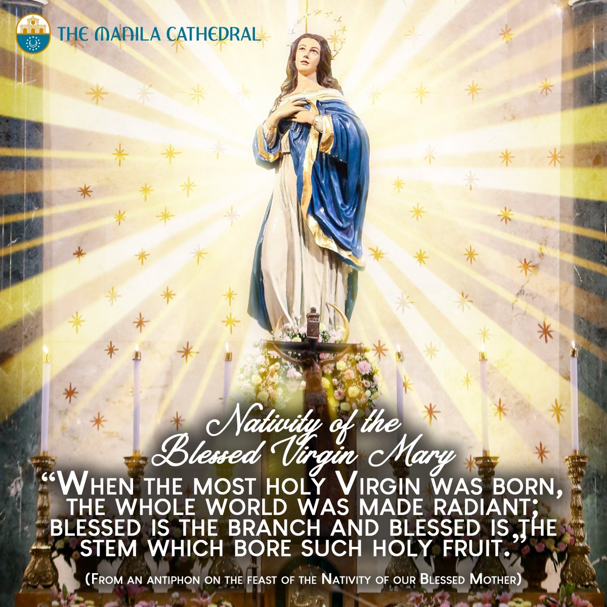 CathedralManila's tweet photo. As we remember her Nativity today, let us draw hope and joy from Mary. Her birth is a blessing to us. She was born to bring us our true happiness, Jesus Christ. https://t.co/47UnOaTa4X