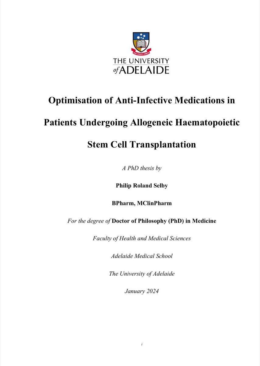 About a month ago, my PhD was conferred. A huge 🙏 to my amazing supervisors, collaborators and the incredible patients. Let’s keep striving to improve outcomes in alloHCT. <a href="/jasonroberts_pk/">Jason Roberts</a> <a href="/Critcare_bear/">Aaron Heffernan</a> <a href="/warnmorgs/">Morgyn Warner</a> <a href="/DTOYeung/">David Yeung</a> <a href="/CRE_RESPOND/">CRE RESPOND</a>