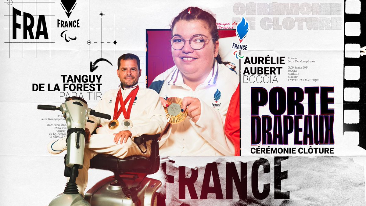 ✨ Ils ont marqué nos esprits durant ces Jeux Paralympiques de Paris 2024 et emmèneront la délégation ce soir lors de la cérémonie de clôture, Aurélie Aubert et Tanguy de La Forest seront nos deux porte-drapeaux tricolores 🇫🇷

#AllezLesBleus #Paris2024