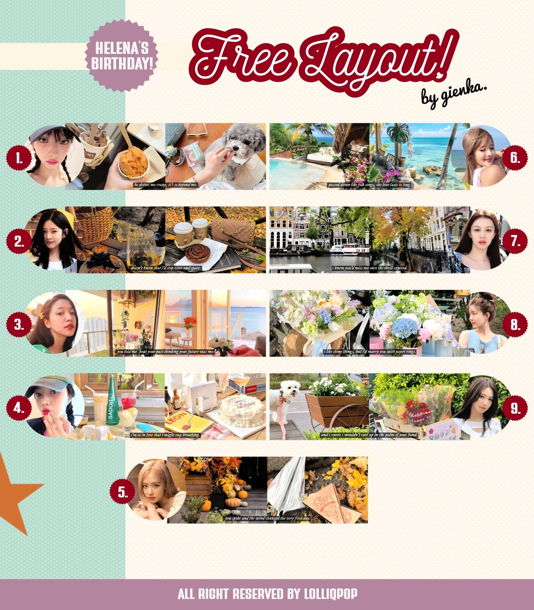 A repost would be appreciated, thankyou!🧚🏻‍♀️

Halo, gienka mau bagiin 9 FREE LAYOUT dalam rangka merayakan Ulang Tahun kak Helena <a href="/xoxosmiling/">helena</a> #HelenaBirthdayGlow 🥳🎊🎁 Layout bisa diclaim malam ini!

🕰 19.25 WIB
💌 DM ke <a href="/lolliqpop/">Gienka</a>

For more info cek thread dibawah ya!
#zonauang