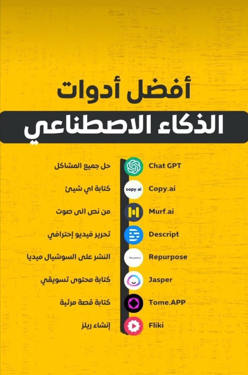 أفضل أدوات الذكاء الاصطناعي 😊👍🏻