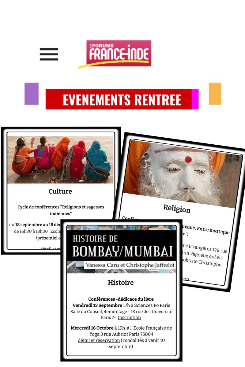 LES FORUMS FRANCE INDE (@forumfranceinde) on Twitter photo Amis de l’Inde, retrouvez le programme des conférences de la rentrée sur lesforumsfranceinde.fr avec Christophe Jaffrelot , Père Yann Vagneux, Vanessa Caru, Marie Caroline Saglio, Yse Masquelier …
<a href="/jaffrelotc/">Jaffrelot Christophe</a> <a href="/verdantanu/">Anubandh</a> <a href="/CERI_SciencesPo/">CERI Sciences Po</a> #Inde Amis de l’Inde, retrouvez le programme des conférences de la rentrée sur lesforumsfranceinde.fr avec Christophe Jaffrelot , Père Yann Vagneux, Vanessa Caru, Marie Caroline Saglio, Yse Masquelier …
<a href="/jaffrelotc/">Jaffrelot Christophe</a> <a href="/verdantanu/">Anubandh</a> <a href="/CERI_SciencesPo/">CERI Sciences Po</a> #Inde