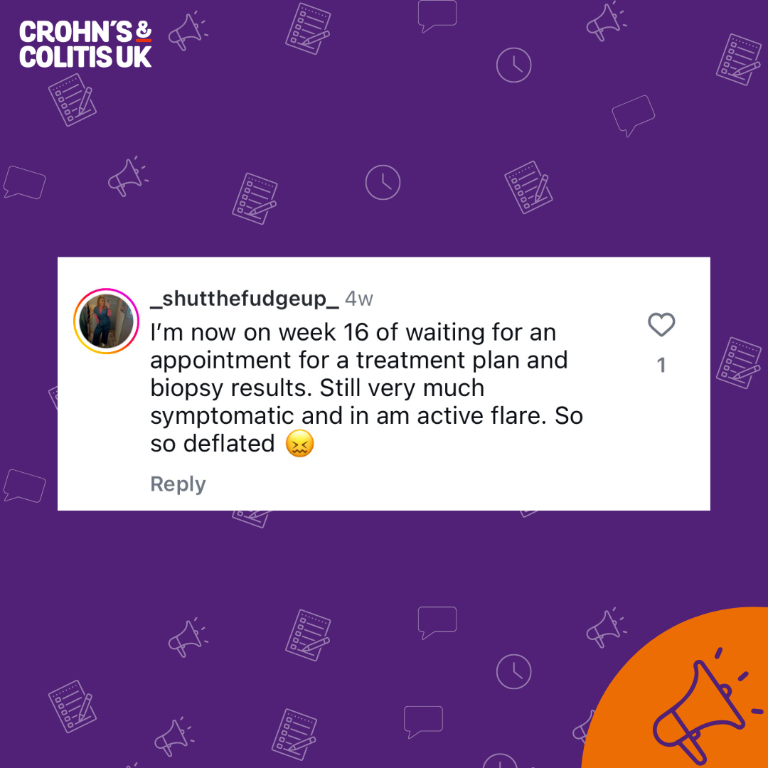 CrohnsColitisUK's tweet photo. We know that people living with Crohn’s and Colitis are experiencing long delays across diagnosis, treatment, and care. NHS delays can cost lives and money. 

That’s why we’re calling on the UK Government to #CuttheWait and better support people with IBD.

https://t.co/vJpz3VbQpR https://t.co/mMJRnfJXrN