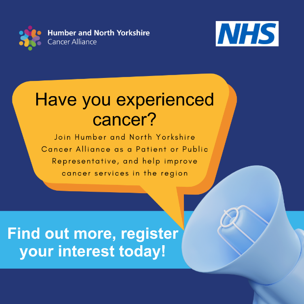 Want to help the Cancer Alliance improve cancer services in Humber and North Yorkshire? 

Join the ever-growing Patient and Public Representative Group, today. - bit.ly/4bdQ0ed.