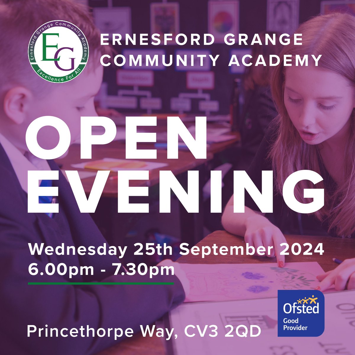 🗓️ Open Evening 2024 🗓️

➡️ What facilities are available at Ernesford?

➡️ We are looking forward to welcoming our prospective Year 5 and 6 families to our Open Evening on Wednesday 25th September, 6:00pm - 7:30pm.

#ErnesfordExcellence #ErnesfordPride