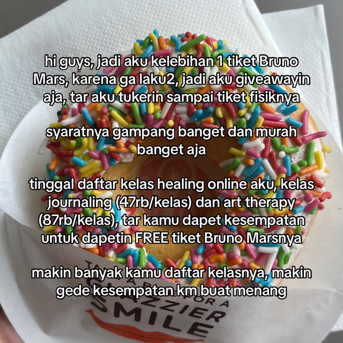 inihayin's tweet photo. Guys karena aku punya lebihan #tiketbrunomars aku mau GIVEAWAY in aja

CAT 4 tgl 13 Sept 2024

Syaratnya gampang banget (cek pict ke-2) 
Semoga beruntung✨

#brunomarsinjakarta #BrunoMarsLiveInJakarta https://t.co/E0FseXzlOP