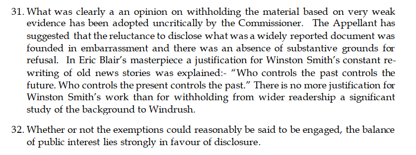 InfoRightsJames's tweet photo. Judge Hughes' closing remarks criticise the Information Commissioner for rubber stamping ministerial decisions citing Orwell's 1984. The Home Office have until 4 October to appeal the decision. https://t.co/GU0iLNijCf