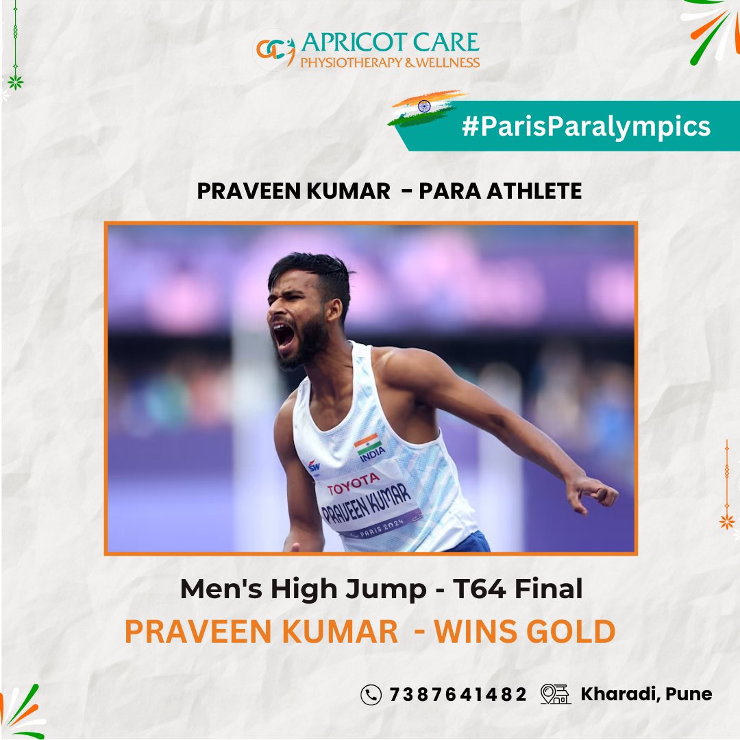 care_apricot's tweet image. Praveen Kumar has made India proud Winnig Gold Medal in the Men&apos;s High Jump - T64 Final, at record-breaking jump of 2.08 meters! 🏆🇮🇳
Congratulations, @praveen_paralympian  #Cheer4Bharat #MachaDhoom #GoldenVictory #IndianParalympics #ParisParalympics2024 #ProudMoment