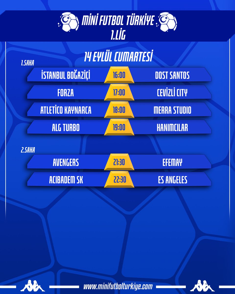 Halısaha Süperligi başlıyor 1. Hafta 
Fikstür 🇹🇷🏆⚽️