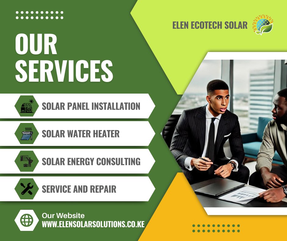🌞 Elevate your energy with ELeN EcoTech Solar! From installation to consulting, we've got you covered for a sustainable future. 🌱

Visit: elensolarsolutions.co.ke
#SolarEnergy #GreenEnergy #EcoTech