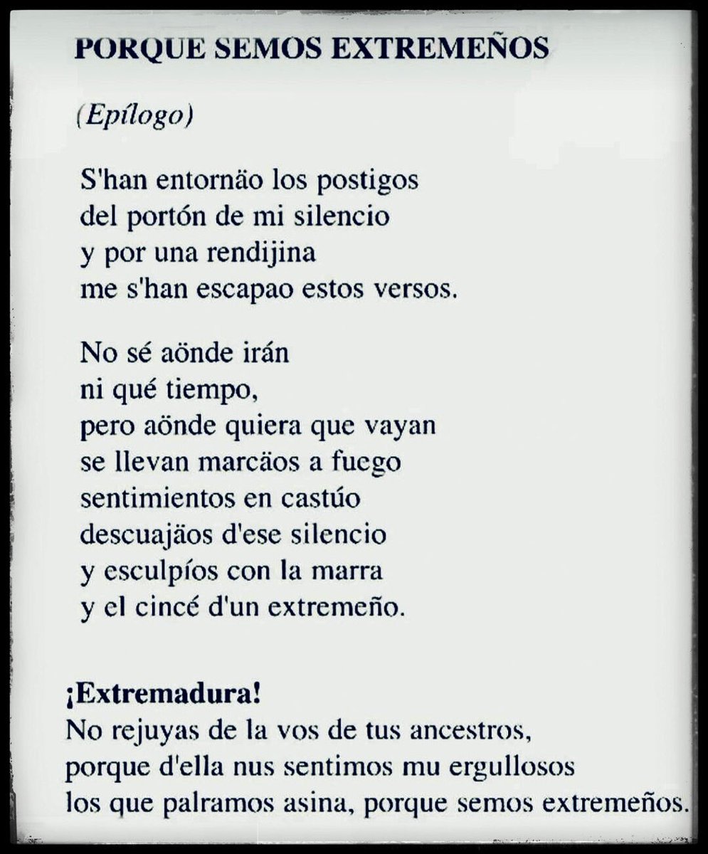 Vivirás en Madrid, Sevilla o Barcelona pero siempre serás un mal nacido si reniegas de tu casta…
💚🤍🖤 ¡Feliz día de Extremadura!