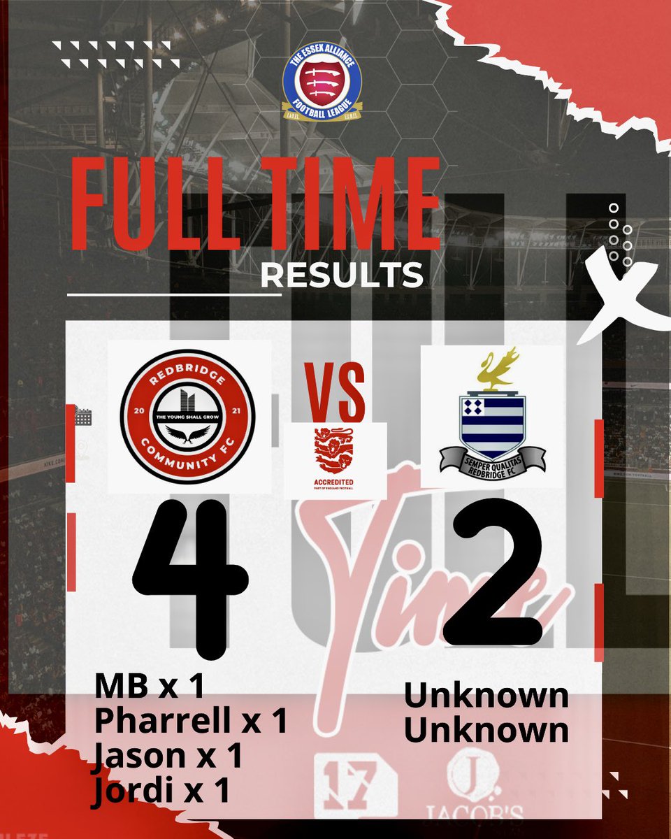 redbridgecommunityfc (@redbridgecfc) on Twitter photo What a fabulous way to kickstart the season.!
Huge victory for the newly discovered lads as they fought their way to a well-organized team <a href="/themotormen/">Redbridge Football Club</a>
4-2 scoreline
Goals
MB ⚽️
Pharrell ⚽️
Jason ⚽️
Jordi ⚽️
Thanks to our sponsors <a href="/project17/">Project17</a> @jacobsbyoab <a href="/vintz_shop/">Vintzshop Optical Ltd</a> What a fabulous way to kickstart the season.!
Huge victory for the newly discovered lads as they fought their way to a well-organized team <a href="/themotormen/">Redbridge Football Club</a>
4-2 scoreline
Goals
MB ⚽️
Pharrell ⚽️
Jason ⚽️
Jordi ⚽️
Thanks to our sponsors <a href="/project17/">Project17</a> @jacobsbyoab <a href="/vintz_shop/">Vintzshop Optical Ltd</a>