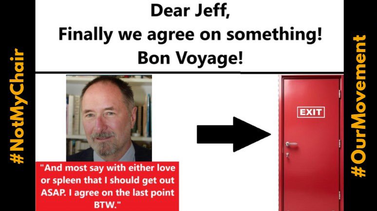 NotMyChairWGH's tweet photo. WGH Usurper Board Chair Jeffrey @mecaskey writes he agrees when we say he should go. After 4 months we will point out the exit.

@womeninGH @AlD1987 #Health #GlobalHealth #Woman #DeliveredBywomenLedByMen #ForWomen #Feminism https://t.co/uejSMzz3iO