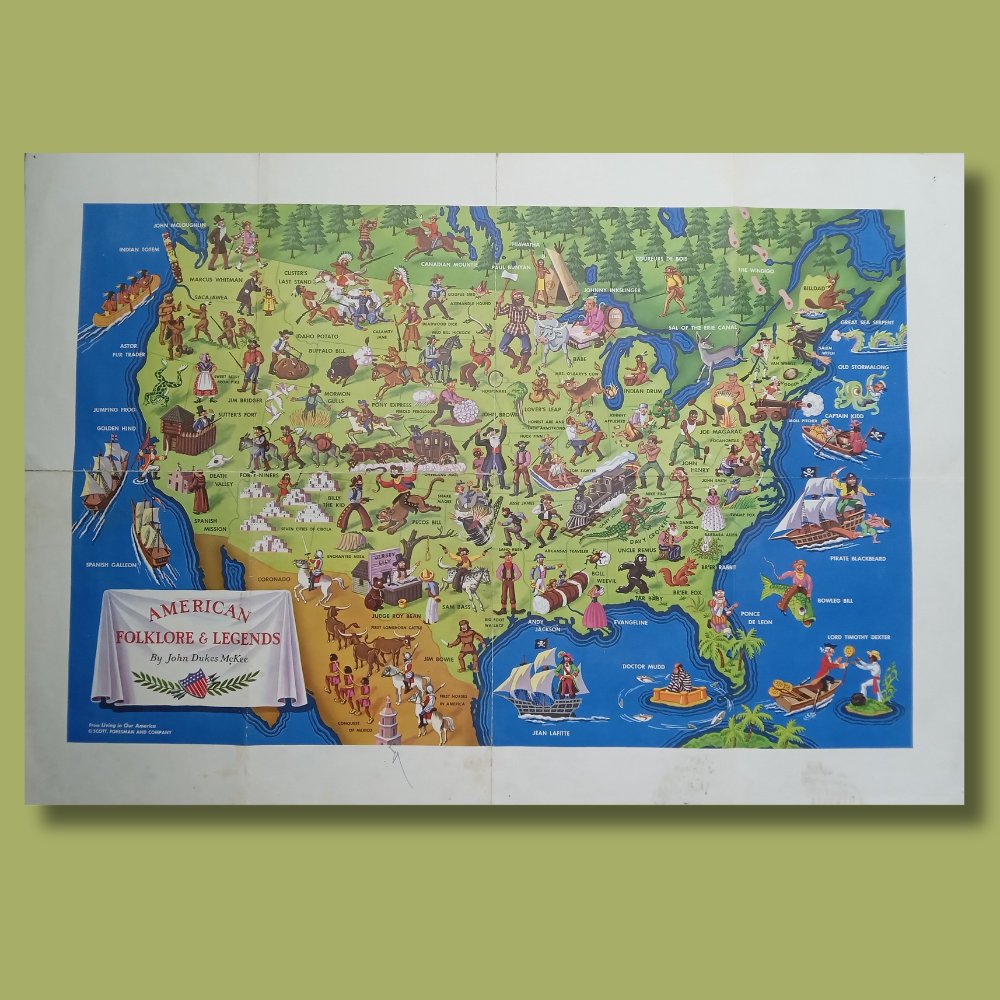 mapmapnmap's tweet image. "American Folklore &amp;amp; Legends" by John Dukes McKee, measures 62x91 cm.
1940's