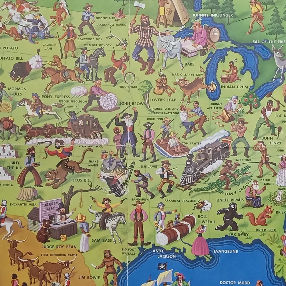 mapmapnmap's tweet image. "American Folklore &amp;amp; Legends" by John Dukes McKee, measures 62x91 cm.
1940's