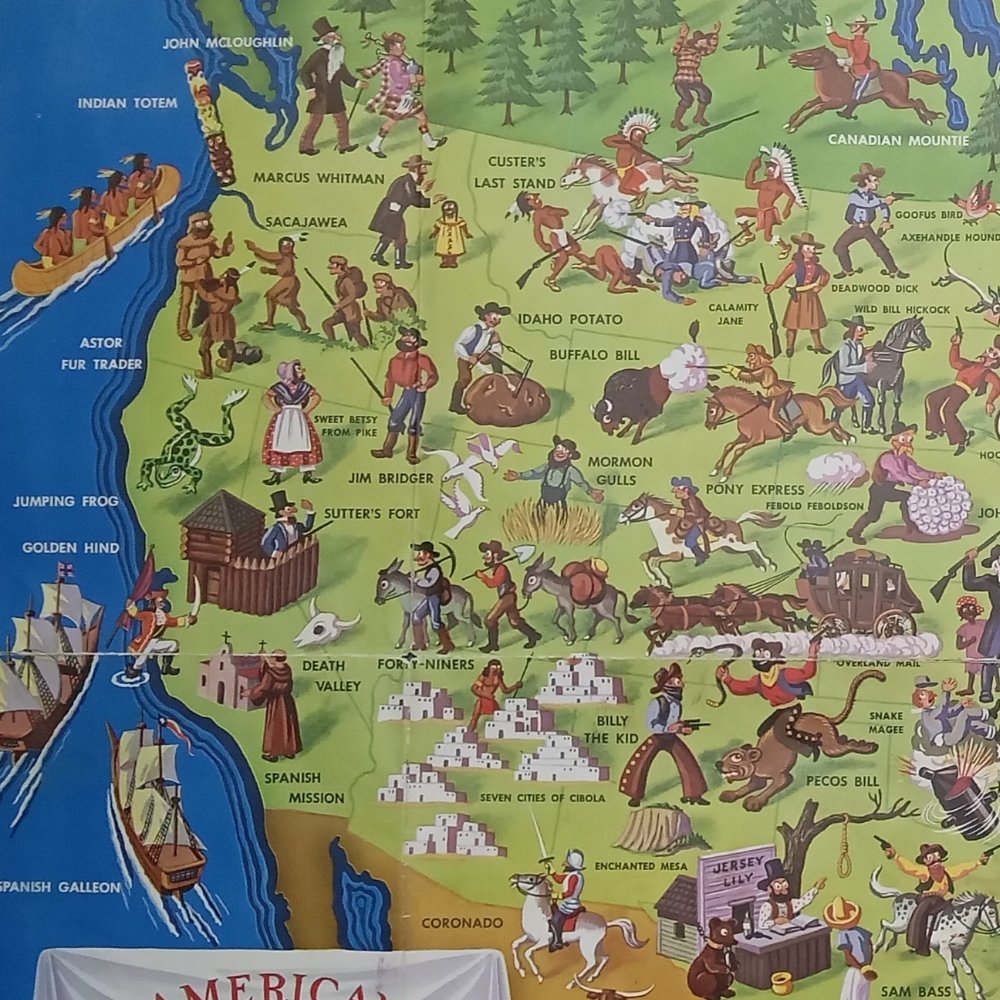 mapmapnmap's tweet image. "American Folklore &amp;amp; Legends" by John Dukes McKee, measures 62x91 cm.
1940's