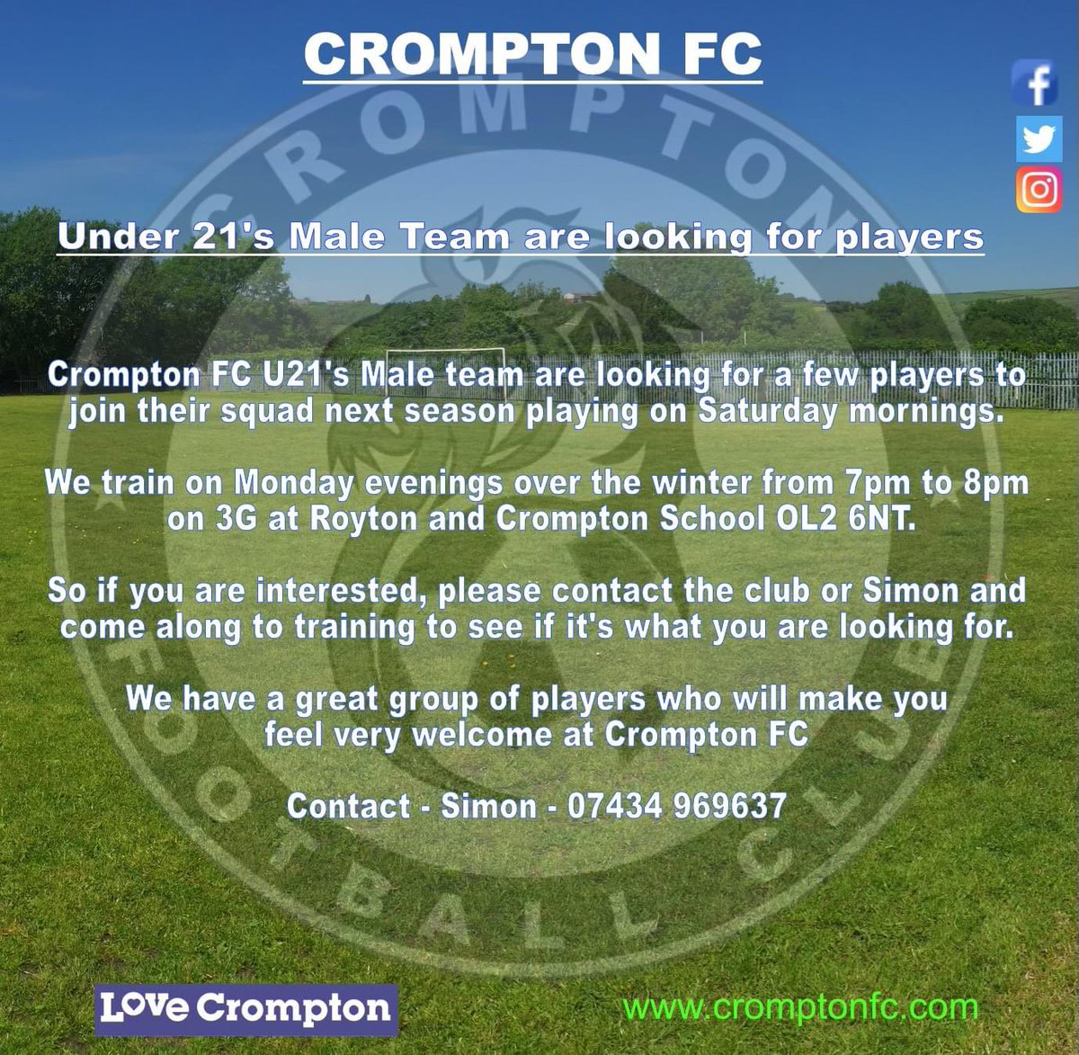Our U21's Lads team are looking for a few players for the new season.
Contact the club or coach if you are interested