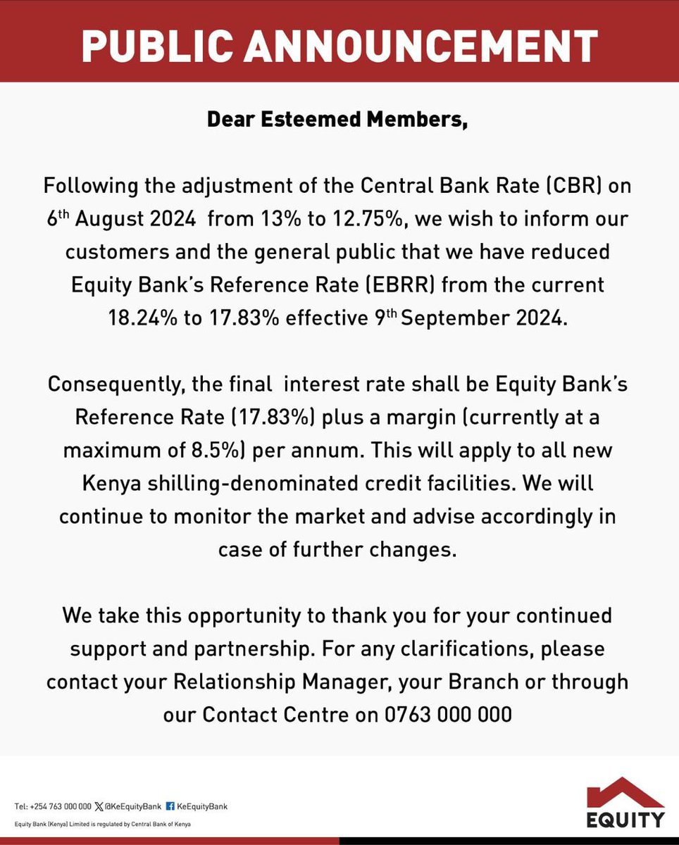 KeEquityBank's tweet photo. Dear Member,

We have revised our interest rates as indicated. https://t.co/bCEq5h7tpT