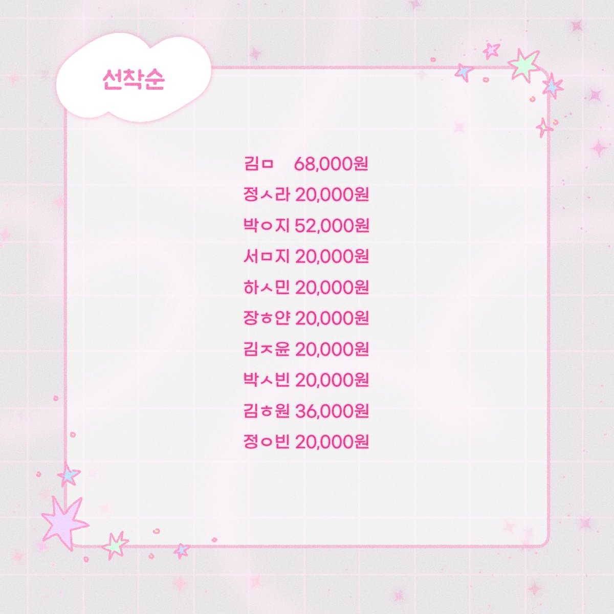 기다려주셔서 감사합니다🥰
선착명단입니다!