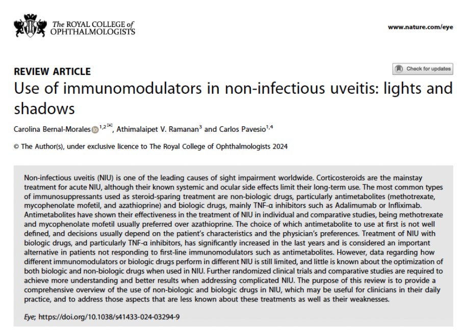 🤓Lectura recomendada! Esta revisión ofrece una visión general exhaustiva sobre el uso de fármacos no biológicos y biológicos en la uveítis no infecciosa, y aborda los aspectos menos conocidos de estos tratamientos, así como sus debilidades.

i.mtr.cool/ikddxllxai