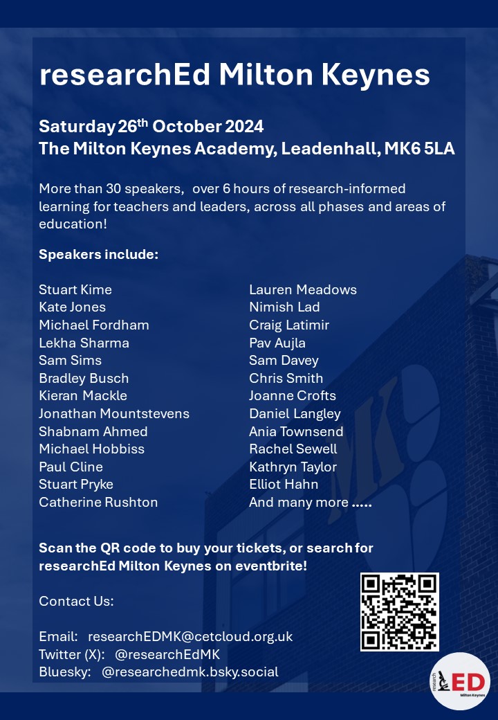 researchEDMK (@researchedmk) on Twitter photo 🚨 BIG NEWS🚨
Check out some of the great thinkers we've got presenting at <a href="/researchEDMK/">researchEDMK</a>
Over 30 presenters across all phases
Sign up and buy your tickets: eventbrite.co.uk/e/researched-m…
cc: <a href="/ProfKime/">Stuart Kime FCCT</a>
<a href="/KateJones_teach/">Kate Jones</a>
@mfordhamhistory
<a href="/teacherfeature2/">Lekha Sharma FCCT</a>
<a href="/DrSamSims/">Sam Sims</a>
<a href="/BradleyKBusch/">Brad Busch</a> 🚨 BIG NEWS🚨
Check out some of the great thinkers we've got presenting at <a href="/researchEDMK/">researchEDMK</a>
Over 30 presenters across all phases
Sign up and buy your tickets: eventbrite.co.uk/e/researched-m…
cc: <a href="/ProfKime/">Stuart Kime FCCT</a>
<a href="/KateJones_teach/">Kate Jones</a>
@mfordhamhistory
<a href="/teacherfeature2/">Lekha Sharma FCCT</a>
<a href="/DrSamSims/">Sam Sims</a>
<a href="/BradleyKBusch/">Brad Busch</a>